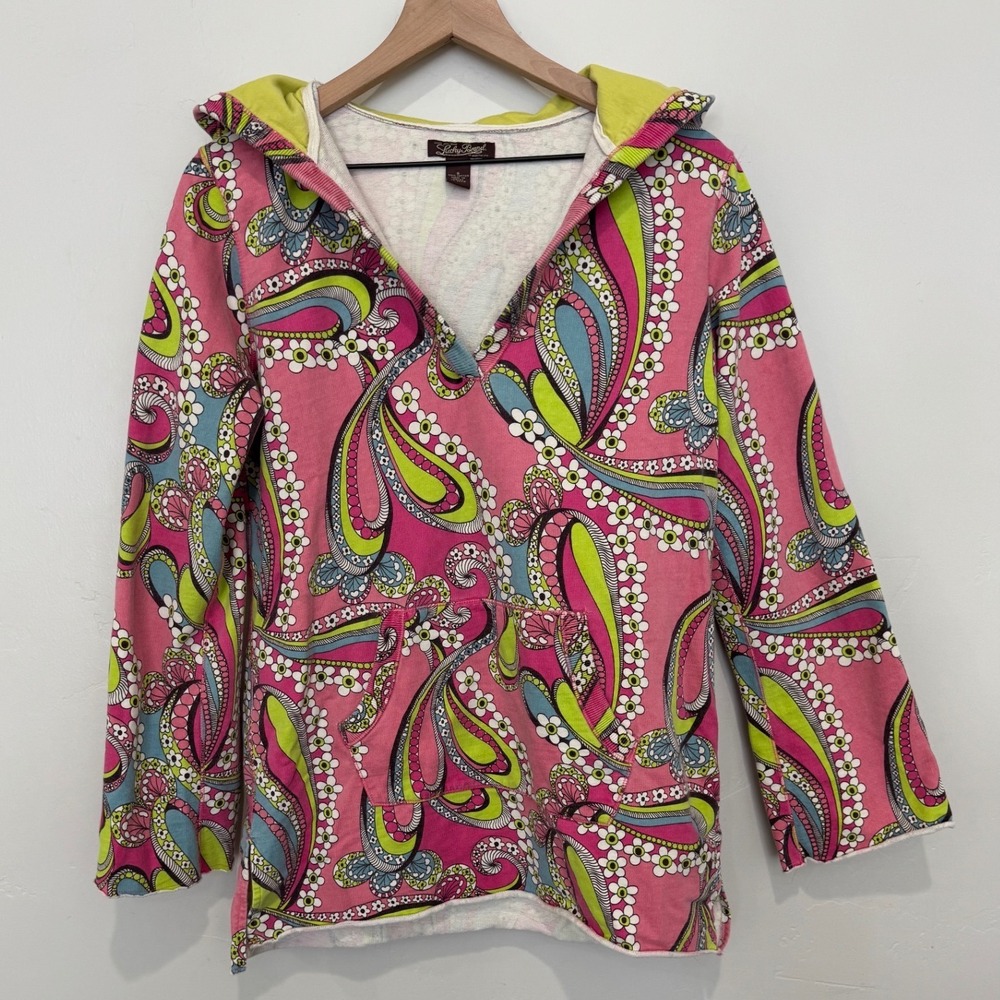 Lucky Brand Vintage Pink Paisley Psychedelic Cotton Hoodie Pullover Hippie Small